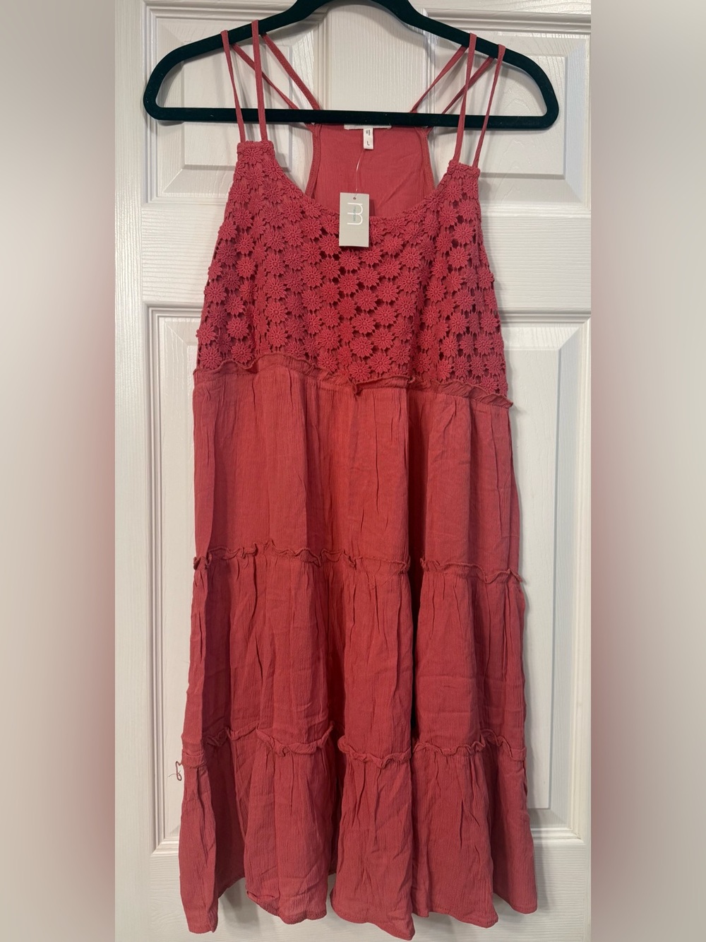 Crochet Bodice Tiered Mini Dress - Dusty Rose